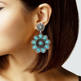103523, WESTERN FLOWER TURQUOISE STONE DANGLE EARRING