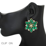 103540, FLOWER RHINESTONE CLIP ON EARRING