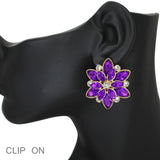 103540, FLOWER RHINESTONE CLIP ON EARRING