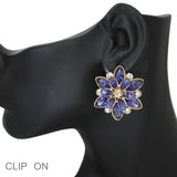 103540, FLOWER RHINESTONE CLIP ON EARRING