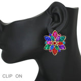 103540, FLOWER RHINESTONE CLIP ON EARRING