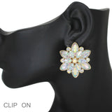 103540, FLOWER RHINESTONE CLIP ON EARRING