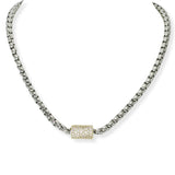 103559, 14K GOLD PLATED, PAVE CUBIC ZIRCONIA BARREL MAGNETIC CLOSURE NECKLACE