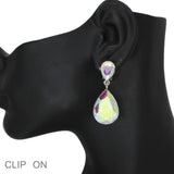 103570, TEARDROP RHINESTONE DANGLE CLIP ON EARRING