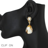 103570, TEARDROP RHINESTONE DANGLE CLIP ON EARRING
