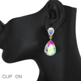 103570, TEARDROP RHINESTONE DANGLE CLIP ON EARRING
