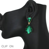 103570, TEARDROP RHINESTONE DANGLE CLIP ON EARRING