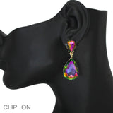 103570, TEARDROP RHINESTONE DANGLE CLIP ON EARRING