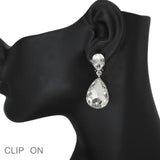 103570, TEARDROP RHINESTONE DANGLE CLIP ON EARRING