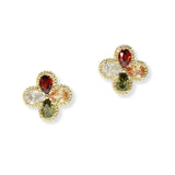 103619, 14K GOLD PLATED, CLOVER CUBIC ZIRCONIA DESIGNER INSPIRED STUD EARRING