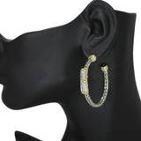 103621, 14K GOLD PLATED, MICRO PAVE CUBIC ZIRCONIA ACCENT DESIGNER INSPIRED ROUND HOOP EARRING