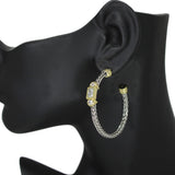 103622, 14K GOLD PLATED, CUBIC ZIRCONIA ACCENT DESIGNER INSPIRED ROUND HOOP EARRING