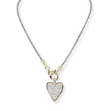 103632, 14K GOLD PLATED, HEART MICRO PAVE CUBIC ZIRCONIA CHARM DESIGNER INSPIRED NECKLACE