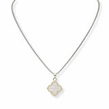 103633, 14K GOLD PLATED, CLOVER PAVE CUBIC ZIRCONIA CHARM DESIGNER INSPIRED NECKLACE
