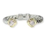 103637, CLOVER PAVE CUBIC ZIRCONIA ACCENT DESIGNER INSPIRED HINGED BRACELET