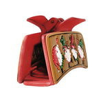 103648, SANTA GNOME CHRISTMAS LEATHER RECTANGULAR GRANDER HAIR CLAW