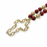 103650, CROSS CHARM WOOD BEADED LONG PENDANT NECKLACE