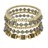 103666, SEMI PRECIOUS STONE ACCENT MULTI LAYERED BEADED STRETCH BRACELET