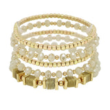 103666, SEMI PRECIOUS STONE ACCENT MULTI LAYERED BEADED STRETCH BRACELET