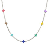 103670, CROSS ACCENT DAINTY BEADED NECKLACE