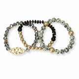 103672, HAMMERED MARQUISE ACCENT MULTI LAYERED BEADED STRETCH BRACELET
