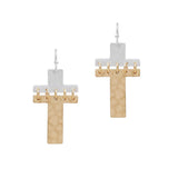 103675, CROSS HAMMERED METAL DANGLE EARRING