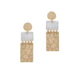 103676, RECTANGLE GEOMETRIC HAMMERED METAL DANGLE EARRING