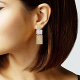103676, RECTANGLE GEOMETRIC HAMMERED METAL DANGLE EARRING