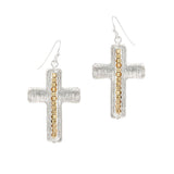 103679, CROSS DAINTY BEADED ACCENT METAL DANGLE EARRING