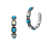 103684, WESTERN GEOMETRIC TURQUOISE WITH RHINESTONE HOOP EARRING