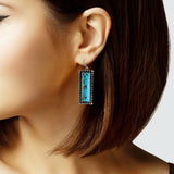 103685, WESTERN RECTANGLE TURQUOISE STONE DANGLE EARRING