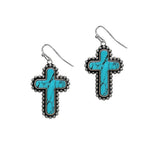 103686, WESTERN CROSS TURQUOISE STONE DANGLE EARRING