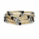 103695, HAMMERED METAL ACCENT MULTI LAYERED BEADED STRETCH BRACELET