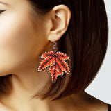103732, MAPLE LEAVES SEED BEADED DANGLE EARRING