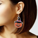 103733, HALLOWEEN WITCH PUMPKIN SEED BEADED DANGLE EARRING
