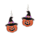 103733, HALLOWEEN WITCH PUMPKIN SEED BEADED DANGLE EARRING