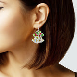 103738, CHRISTMAS JUNGLE BELL ABSTRACT GLASS DANGLE EARRING
