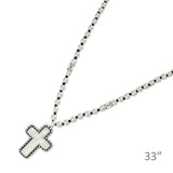 103740, CROSS PENDANT PEARL LONG BEADED NECKLACE