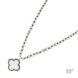 103742, CLOVER PENDANT PEARL LONG BEADED NECKLACE
