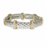 103760, RHINESTONE ACCENT TEXTURED METAL STRETCH BRACELET