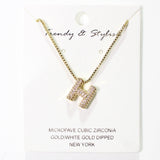 103778, GOLD DIPPED, MICRO PAVE CUBIC ZIRCONIA BUBBLE INITIAL NECKLACE