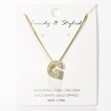 103778, GOLD DIPPED, MICRO PAVE CUBIC ZIRCONIA BUBBLE INITIAL NECKLACE