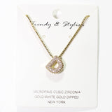 103778, GOLD DIPPED, MICRO PAVE CUBIC ZIRCONIA BUBBLE INITIAL NECKLACE