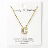 103778, GOLD DIPPED, MICRO PAVE CUBIC ZIRCONIA BUBBLE INITIAL NECKLACE