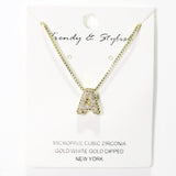 103778, GOLD DIPPED, MICRO PAVE CUBIC ZIRCONIA BUBBLE INITIAL NECKLACE