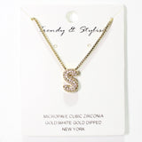 103778, GOLD DIPPED, MICRO PAVE CUBIC ZIRCONIA BUBBLE INITIAL NECKLACE