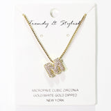 103778, GOLD DIPPED, MICRO PAVE CUBIC ZIRCONIA BUBBLE INITIAL NECKLACE