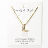 103778, GOLD DIPPED, MICRO PAVE CUBIC ZIRCONIA BUBBLE INITIAL NECKLACE
