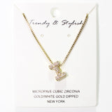 103778, GOLD DIPPED, MICRO PAVE CUBIC ZIRCONIA BUBBLE INITIAL NECKLACE