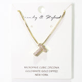 103778, GOLD DIPPED, MICRO PAVE CUBIC ZIRCONIA BUBBLE INITIAL NECKLACE